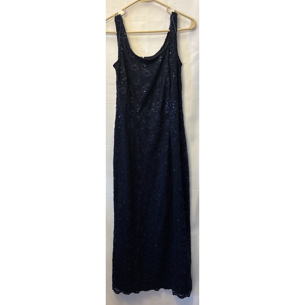 R & M Collection Blue Lace & Sequin Lined Sleeveless Evening Formal Dress 14